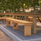 English Elm Commercial Grade 8' x 12'' Antique Rustic Solid Pine Folding Farm Bench with 3 Legs