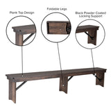 English Elm Commercial Grade 8' x 12" Antique Rustic Solid Pine Folding Farm Bench with 3 Legs