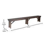 English Elm Commercial Grade 8' x 12" Antique Rustic Solid Pine Folding Farm Bench with 3 Legs