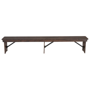 English Elm Commercial Grade 8' x 12" Antique Rustic Solid Pine Folding Farm Bench with 3 Legs