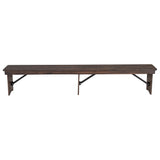 English Elm Commercial Grade 8' x 12" Antique Rustic Solid Pine Folding Farm Bench with 3 Legs