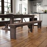 English Elm Commercial Grade 8' x 12" Antique Rustic Solid Pine Folding Farm Bench with 3 Legs