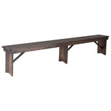 English Elm Commercial Grade 8' x 12" Antique Rustic Solid Pine Folding Farm Bench with 3 Legs