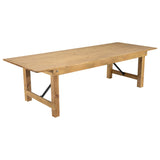 English Elm Commercial Grade 9' x 40" Rectangular Antique Rustic Solid Pine Folding Farm Table