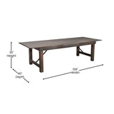 English Elm Commercial Grade 9' x 40" Rectangular Antique Rustic Solid Pine Folding Farm Table