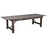 English Elm Commercial Grade 9' x 40" Rectangular Antique Rustic Solid Pine Folding Farm Table