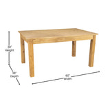 English Elm Commercial Grade 60" x 38" Rectangular Solid Pine Farm Dining Table