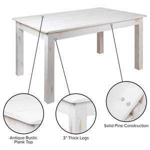 English Elm Commercial Grade Series 60" x 38" Rectangular Solid Pine Farm Dining Table