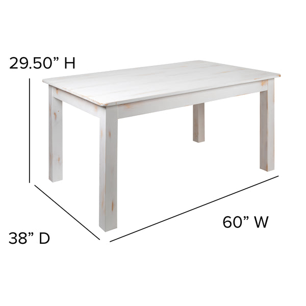 English Elm Commercial Grade Series 60" x 38" Rectangular Solid Pine Farm Dining Table