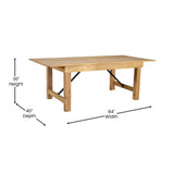 English Elm Commercial Grade 7' x 40" Rectangular Antique Rustic Solid Pine Folding Farm Table