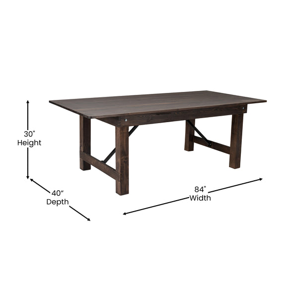 English Elm Commercial Grade 7' x 40" Rectangular Antique Rustic Solid Pine Folding Farm Table