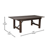 English Elm Commercial Grade 7' x 40" Rectangular Antique Rustic Solid Pine Folding Farm Table