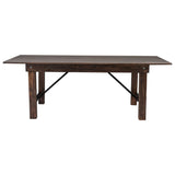 English Elm Commercial Grade 7' x 40" Rectangular Antique Rustic Solid Pine Folding Farm Table