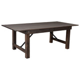 English Elm Commercial Grade 7' x 40" Rectangular Antique Rustic Solid Pine Folding Farm Table