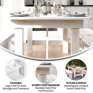 English Elm Commercial Grade Series 7' x 40" Rectangular Solid Pine Folding Farm Table