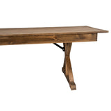 English Elm Commercial Grade 7' x 40" Rectangular Solid Pine Folding Farm Table with X Legs