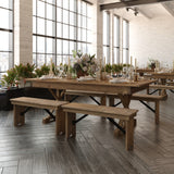 English Elm Commercial Grade 7' x 40" Rectangular Solid Pine Folding Farm Table with X Legs