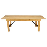 English Elm Commercial Grade 8' x 40" Rectangular Antique Rustic Solid Pine Folding Farm Table