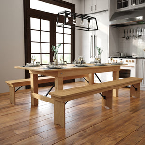 English Elm Commercial Grade 8' x 40" Rectangular Antique Rustic Solid Pine Folding Farm Table