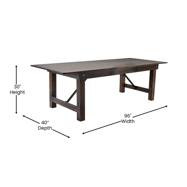 English Elm Commercial Grade 8' x 40" Rectangular Antique Rustic Solid Pine Folding Farm Table