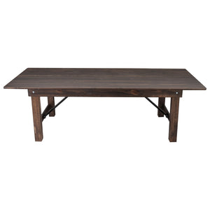 English Elm Commercial Grade 8' x 40" Rectangular Antique Rustic Solid Pine Folding Farm Table