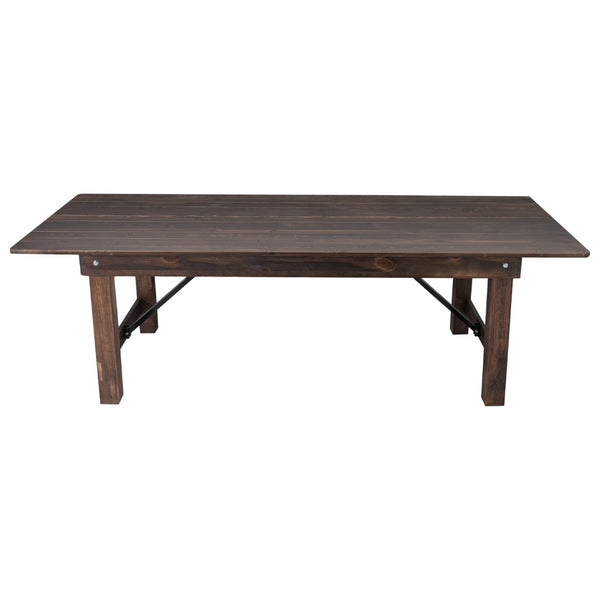 English Elm Commercial Grade 8' x 40" Rectangular Antique Rustic Solid Pine Folding Farm Table