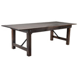 English Elm Commercial Grade 8' x 40" Rectangular Antique Rustic Solid Pine Folding Farm Table