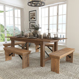 Commercial Grade Series 7' x 40'' Folding Farm Table and Four Bench Set