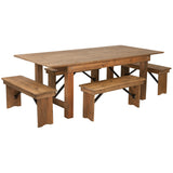 English Elm Commercial Grade Series 7' x 40'' Folding Farm Table and Four Bench Set