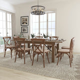 Commercial Grade Series 7' x 40'' Folding Farm Table Set with 8 Cross Back Chairs and Cushions