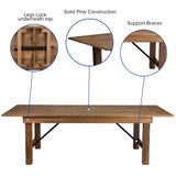 English Elm Commercial Grade Series 8' x 40'' Folding Farm Table Set with 8 Cross Back Chairs and Cushions