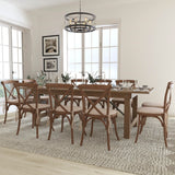 Commercial Grade Series 8' x 40'' Folding Farm Table Set with 10 Cross Back Chairs and Cushions