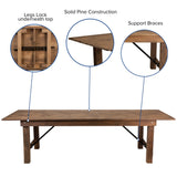 English Elm Commercial Grade Series 9' x 40'' Folding Farm Table Set with 8 Cross Back Chairs and Cushions