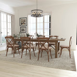 Commercial Grade Series 9' x 40'' Folding Farm Table Set with 8 Cross Back Chairs and Cushions