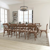 English Elm Commercial Grade Series 9' x 40'' Folding Farm Table Set with 10 Cross Back Chairs and Cushions