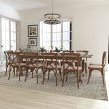 English Elm Commercial Grade Series 9' x 40'' Folding Farm Table Set with 12 Cross Back Chairs and Cushions