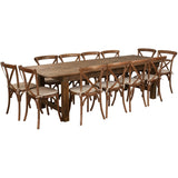 English Elm Commercial Grade Series 9' x 40'' Folding Farm Table Set with 12 Cross Back Chairs and Cushions