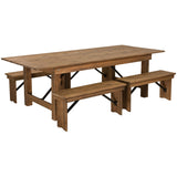 English Elm Commercial Grade Series 8' x 40'' Folding Farm Table and Four 40.25"L Bench Set