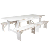 English Elm Commercial Grade Series 8' x 40" Folding Farm Table and Four 40.25"L Bench Set