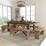 English Elm Commercial Grade Series 8' x 40'' Folding Farm Table and Six Bench Set