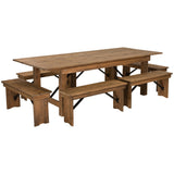 English Elm Commercial Grade Series 8' x 40'' Folding Farm Table and Six Bench Set