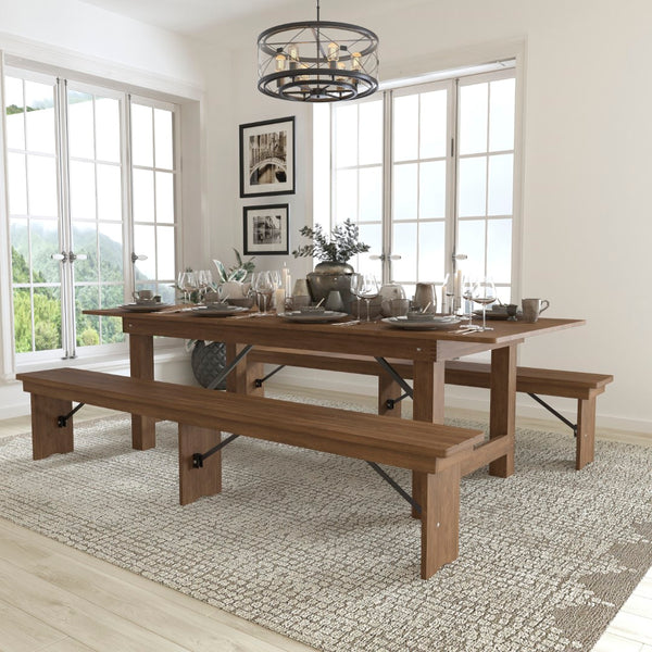 English Elm Commercial Grade Series 8' x 40'' Folding Farm Table and Two Bench Set