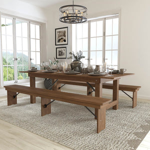 English Elm Commercial Grade Series 8' x 40'' Folding Farm Table and Two Bench Set