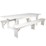 English Elm Commercial Grade Series 8' x 40" Folding Farm Table and Two Bench Set