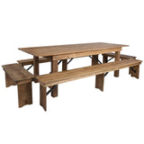 English Elm Commercial Grade Series 8' x 40'' Folding Farm Table and Four Bench Set