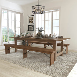 English Elm Commercial Grade Series 9' x 40'' Folding Farm Table and Two Bench Set