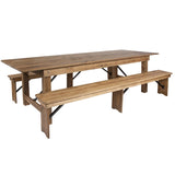 English Elm Commercial Grade Series 9' x 40'' Folding Farm Table and Two Bench Set