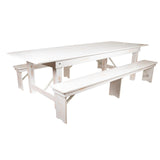 English Elm Commercial Grade Series 9' x 40" Folding Farm Table and Two Bench Set