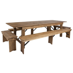 English Elm Commercial Grade Series 9' x 40'' Folding Farm Table and Four Bench Set