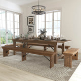 English Elm Commercial Grade Series 9' x 40'' Folding Farm Table and Four Bench Set